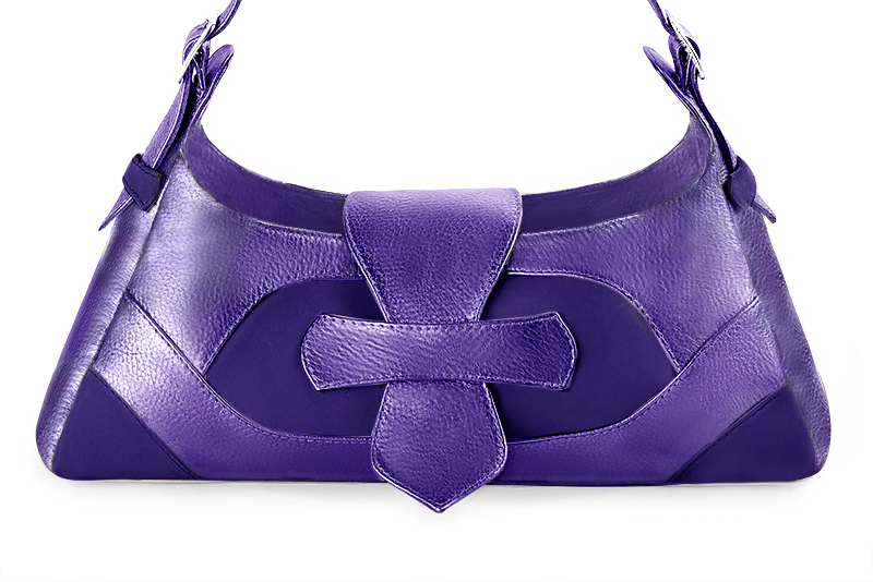 Violet purple women's dress handbag, matching pumps and belts. Profile view - Florence KOOIJMAN